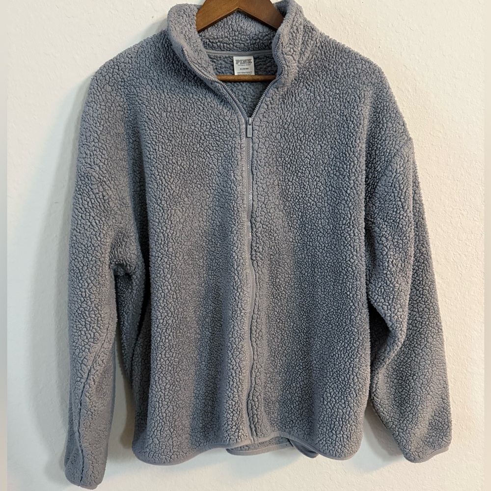 PINK Victoria's Secret Grey Teddy Bear Supra Zip-Up Sherpa Jacket